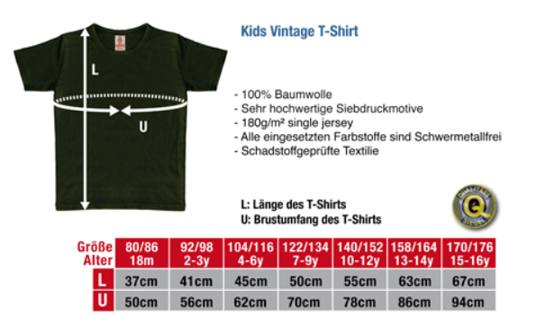 Grössentabelle Kinder t-shirt rockthekid rock the kid