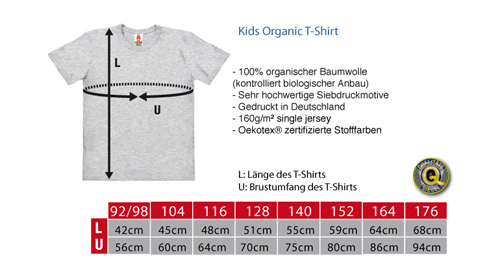 Grössentabelle Kinder Organic t-shirt rockthekid rock the kid